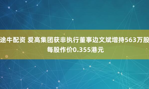途牛配资 爱高集团获非执行董事边文斌增持563万股 每股作价0.355港元